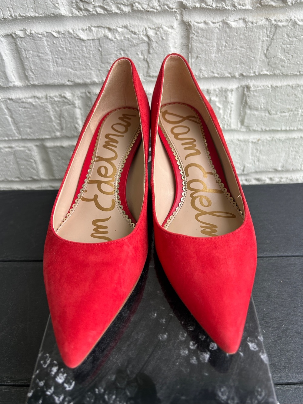 Sam Edelman Red Suede Pointed-Toe Heels